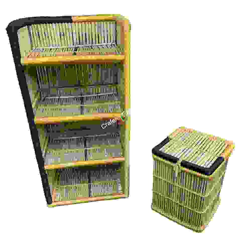 Bamboo shelf rack and laundry basket combo set