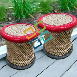 Red bamboo cane stools handwoven mudda outdoor indoor