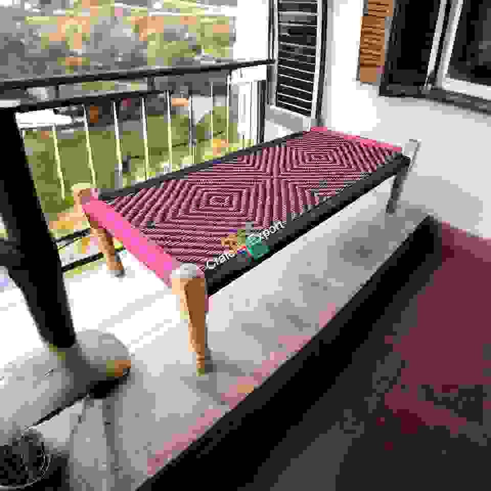 Wooden handmade charpai | Wood Handwoven Khatiya Multicolor Cot Indoor Outdoor Furniture