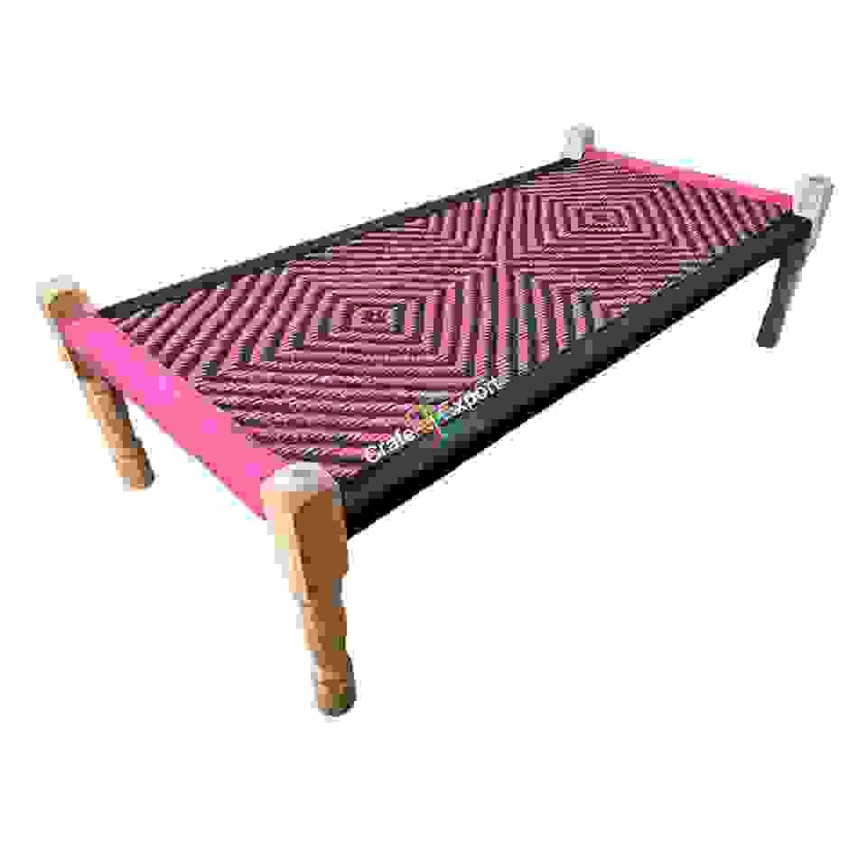 Wooden handmade charpai | Wood Handwoven Khatiya Multicolor Cot Indoor Outdoor Furniture