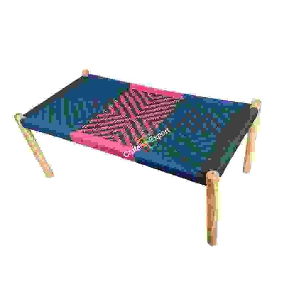Wooden cotton rope bench | small cot charpai for sitting outdoor indoor