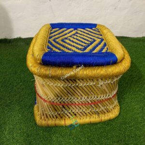 Bamboo cane mudda stool set in square shaped indoor outdoor