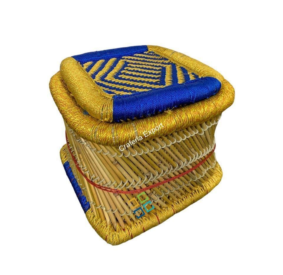 Bamboo cane mudda stool set in square shaped indoor outdoor