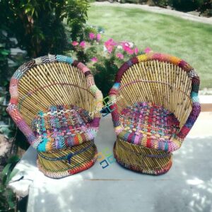 Bamboo natural multicolour armchairs mudda chair set of 2 for living room outdoor xl size