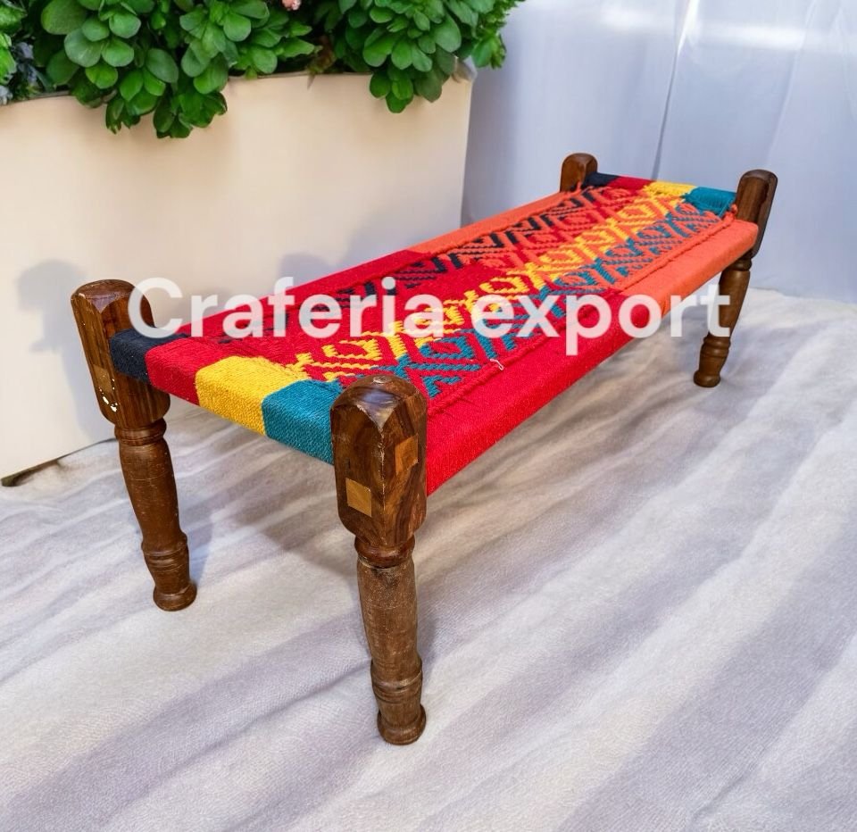 Small Tradtional Charpai khatiya Wooden Bench | 2 sitter with detachable Legs  for garden /Living room, party/hotel/restaurant/home decoration