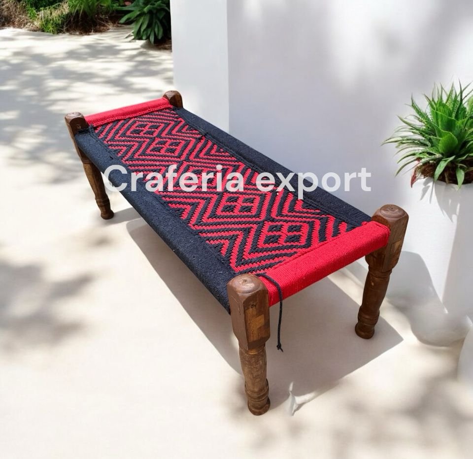 Small Tradtional Charpai khatiya Wooden Bench | 2 sitter with detachable Legs  for garden /Living room, party/hotel/restaurant/home decoration