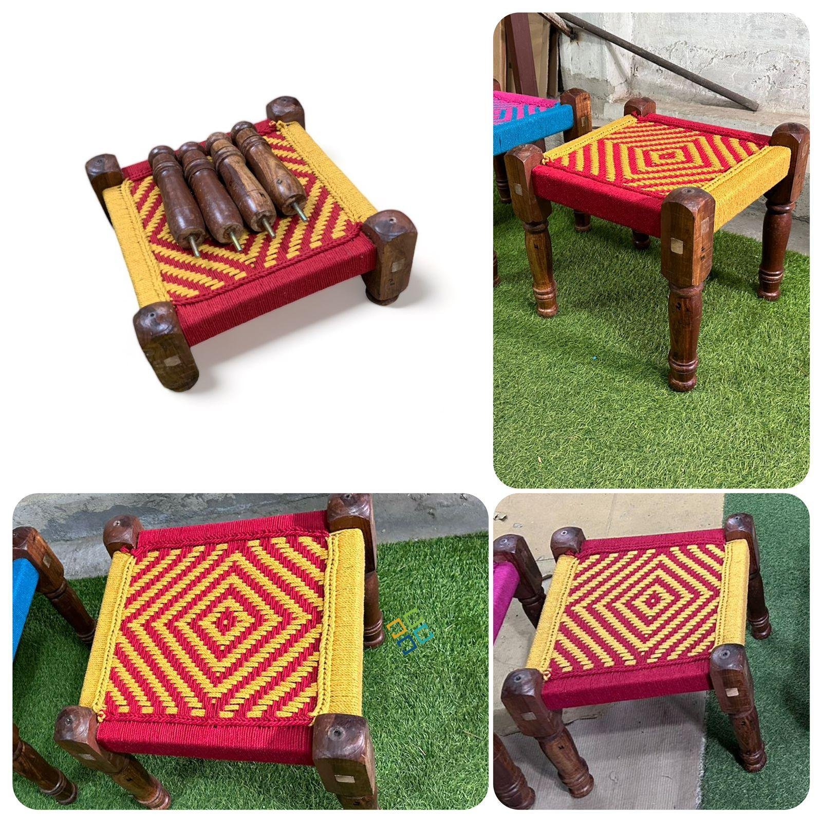 Wooden sheesham rope colourful pidha stools | small bench sitting for home decor, garden /Living room, party/hotel/restaurant/home decoration
