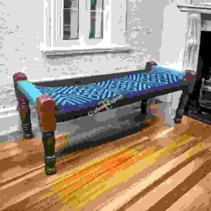 Handwoven Bench Cotton Rope Sheesham Wood Seating Bench For Living Room