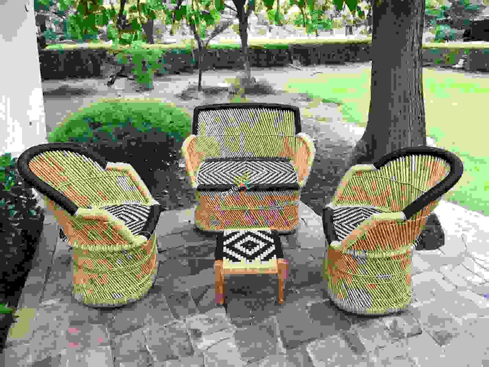 Bamboo Three Seater Sofa With Two Chairs And Wooden Pidha Furniture Set for Outdoor indoor