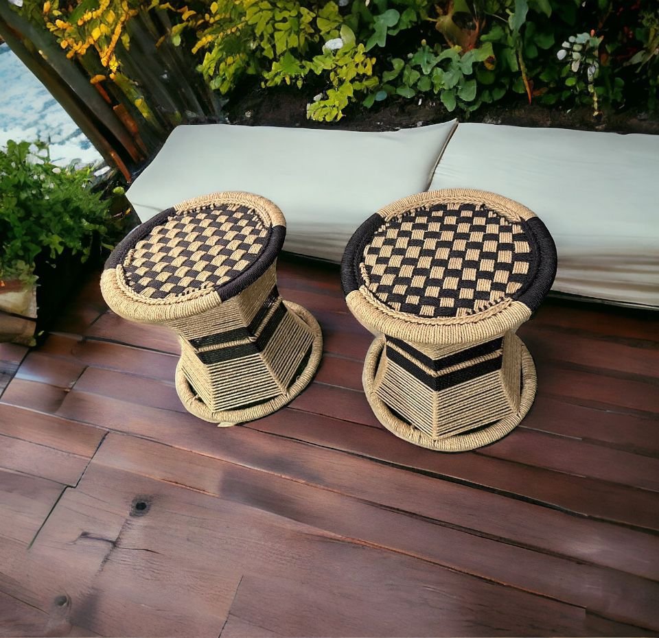 Handmade Iron Frame bar Stools Set of 2 Indoor Outdoor Furniture/ Mudda stools