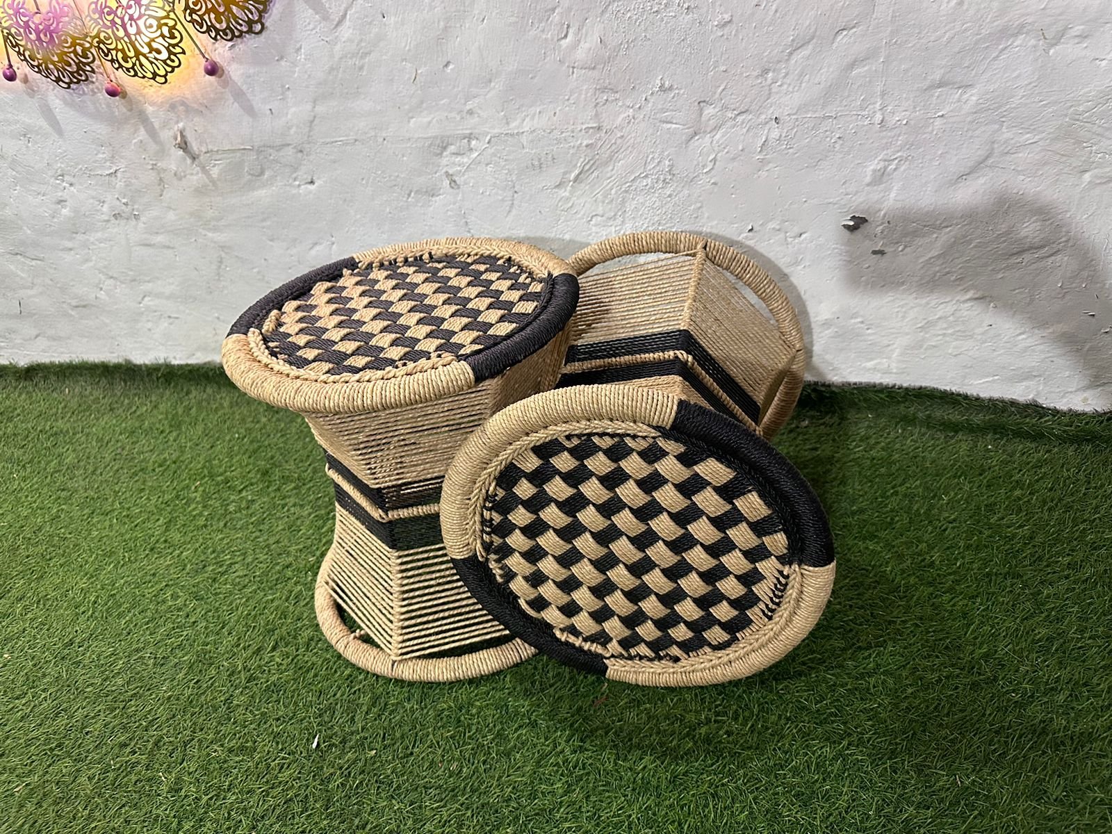 Handmade Iron Frame bar Stools Set of 2 Indoor Outdoor Furniture/ Mudda stools