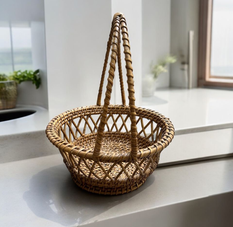 Bamboo Cane Storage Basket with Handle/ Wicker Gift Basket/ Tokari Pooja Basket/ Planter