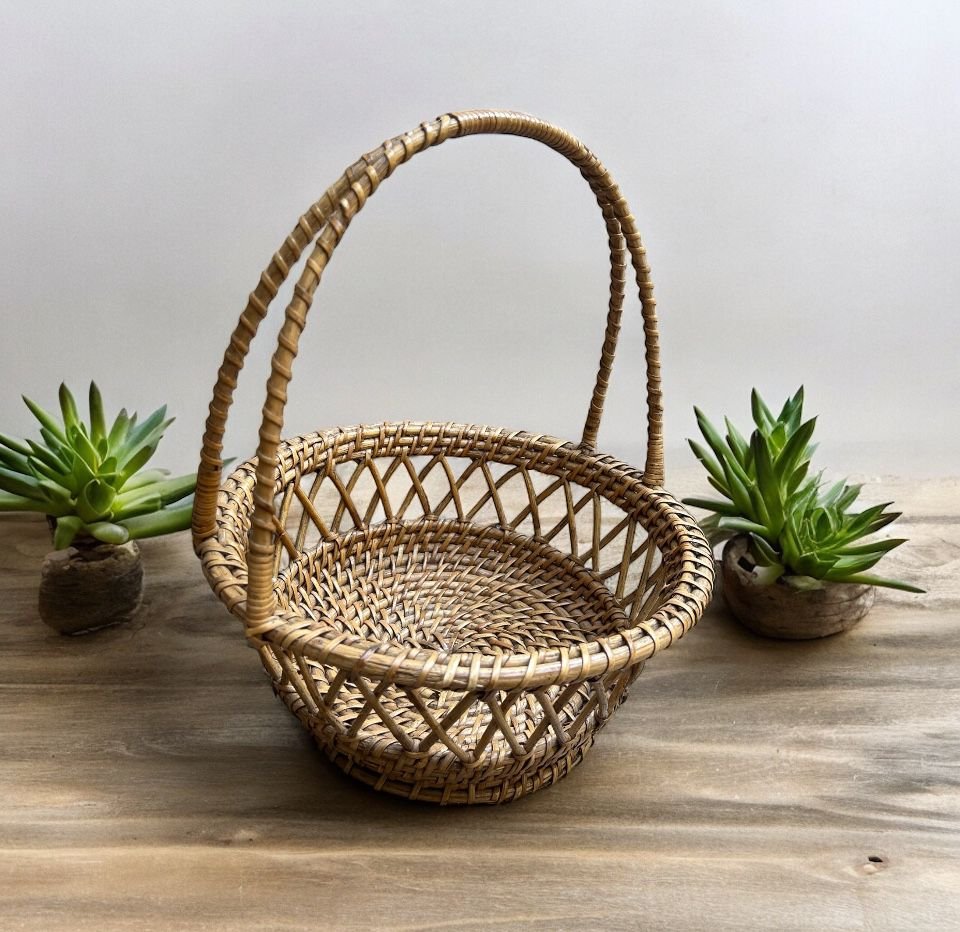 Bamboo Cane Storage Basket with Handle/ Wicker Gift Basket/ Tokari Pooja Basket/ Planter