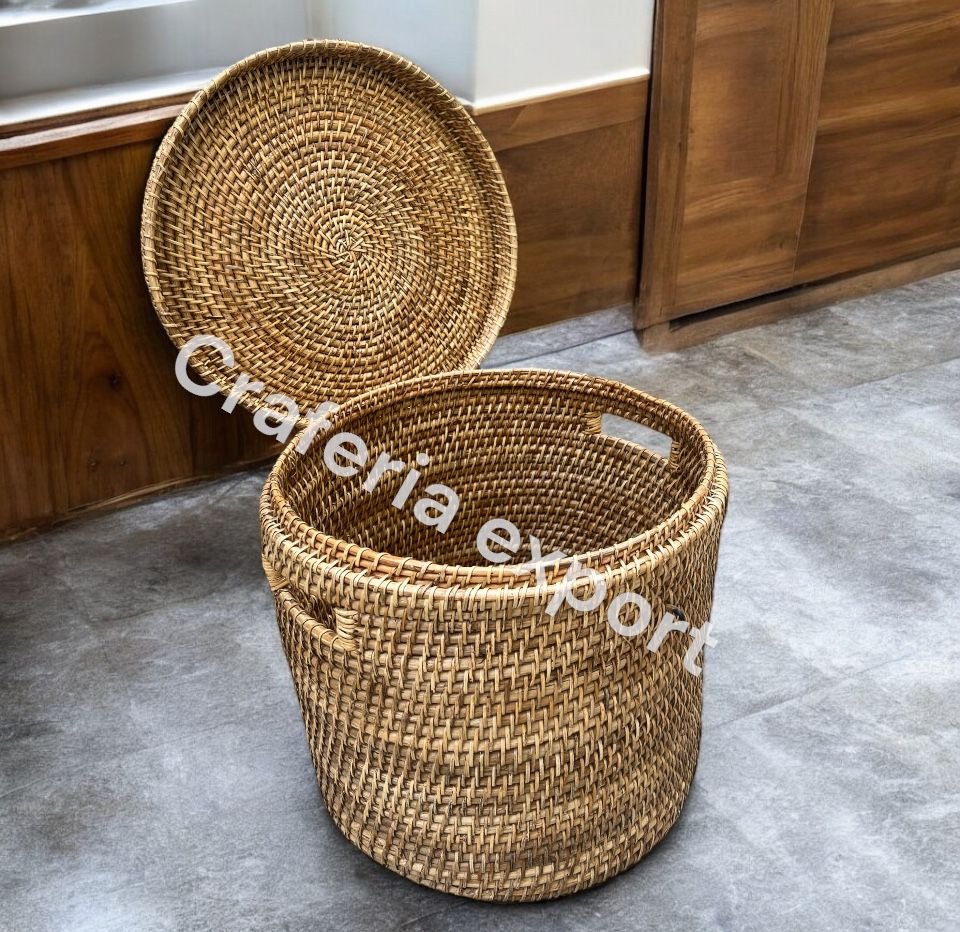 Bamboo Rattan Laundry Basket with Closest | Cane Storage Truck with Multi-Use Basket
