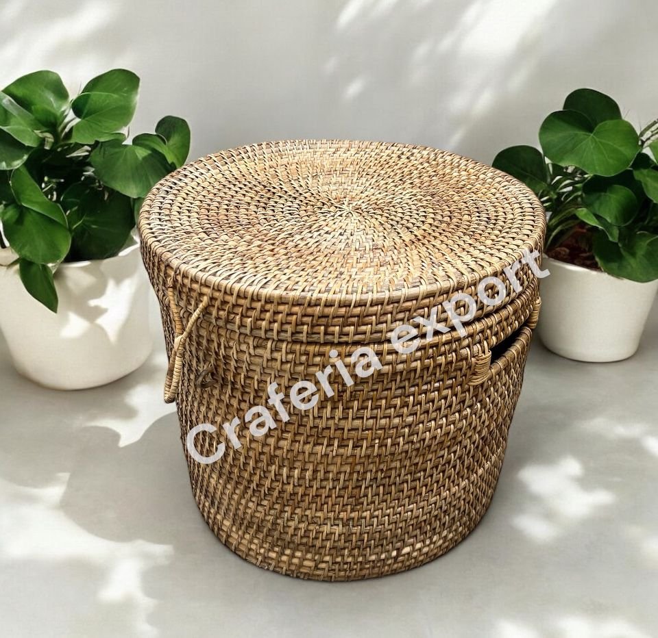 Bamboo Rattan Laundry Basket with Closest | Cane Storage Truck with Multi-Use Basket