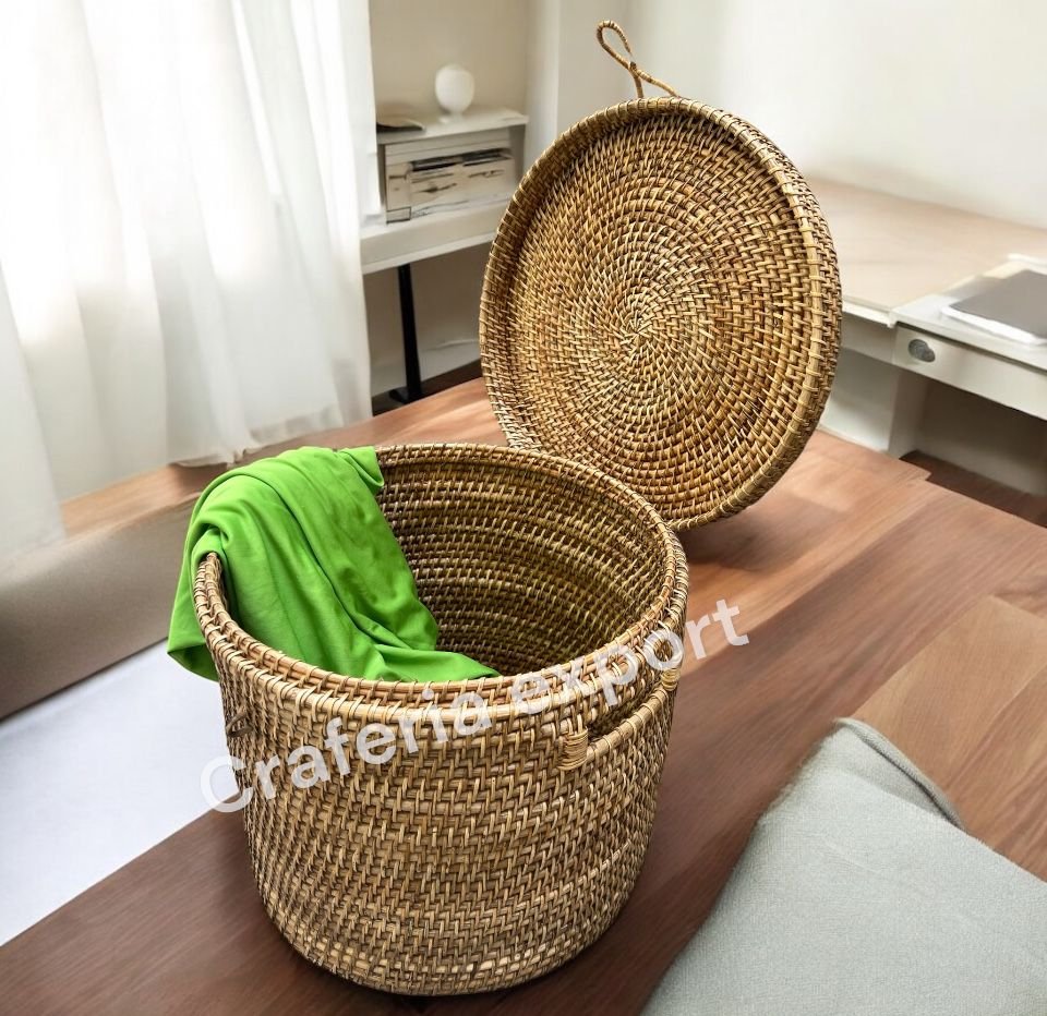Bamboo Rattan Laundry Basket with Closest | Cane Storage Truck with Multi-Use Basket