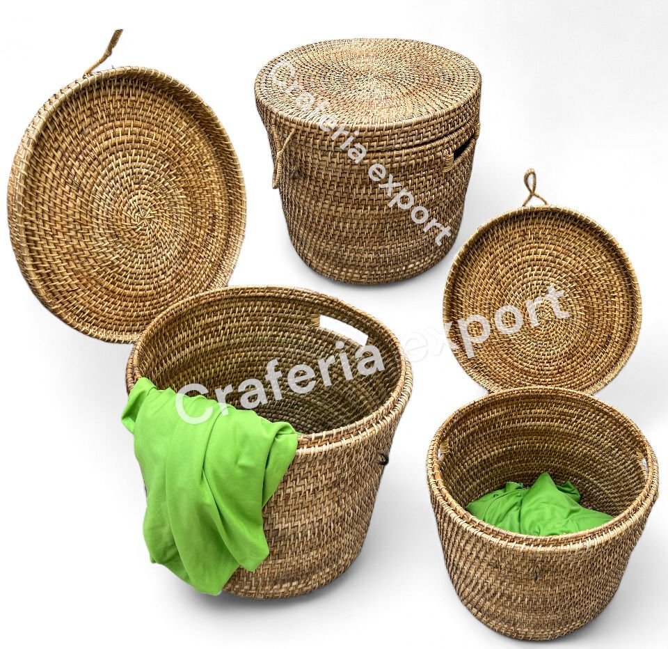 Bamboo Rattan Laundry Basket with Closest | Cane Storage Truck with Multi-Use Basket