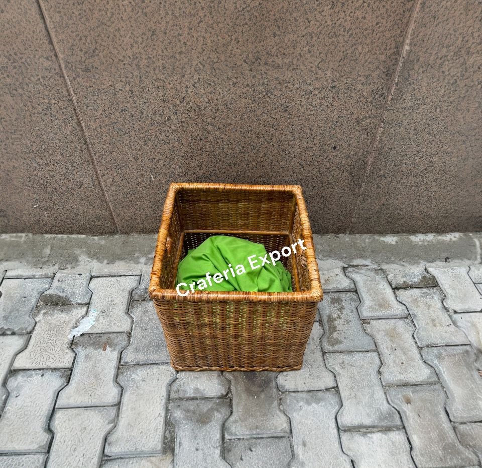 Wicker Box Laundry Basket / Cane Rattan Storage Basket with Handle | Handwoven Laundry Hamper
