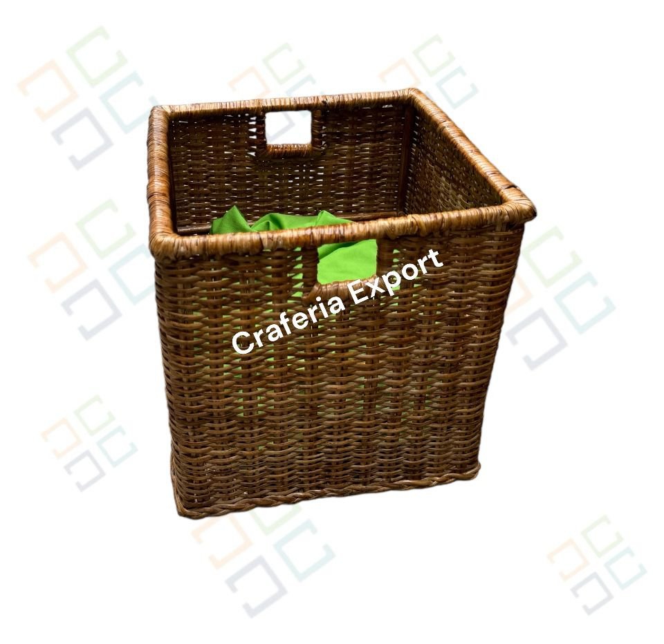 Wicker Box Laundry Basket / Cane Rattan Storage Basket with Handle | Handwoven Laundry Hamper