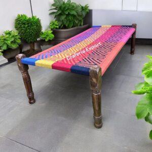 Colourful Wooden Charpai Khaat | Seating Khatiya Cot Single Bed with Removable Legs