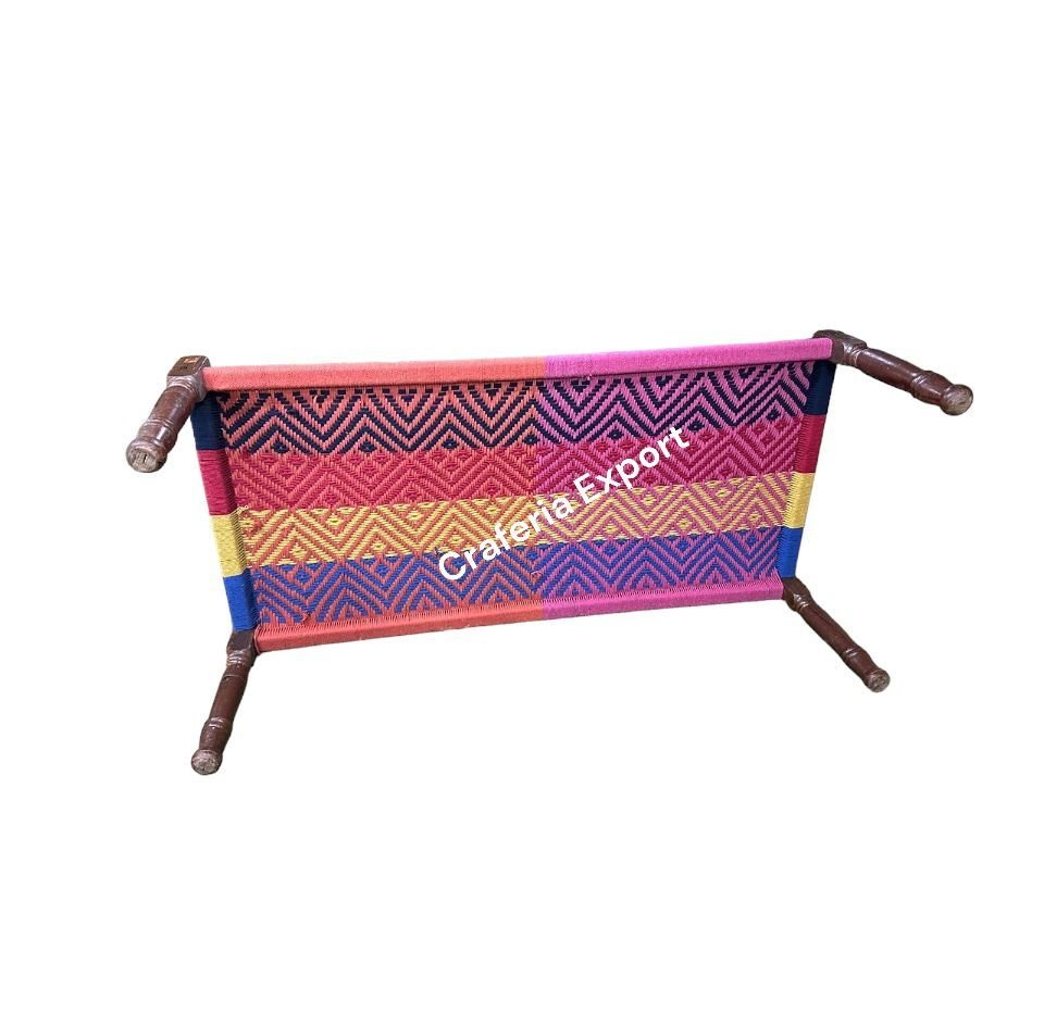 Colourful Wooden Charpai Khaat | Seating Khatiya Cot Single Bed with Removable Legs