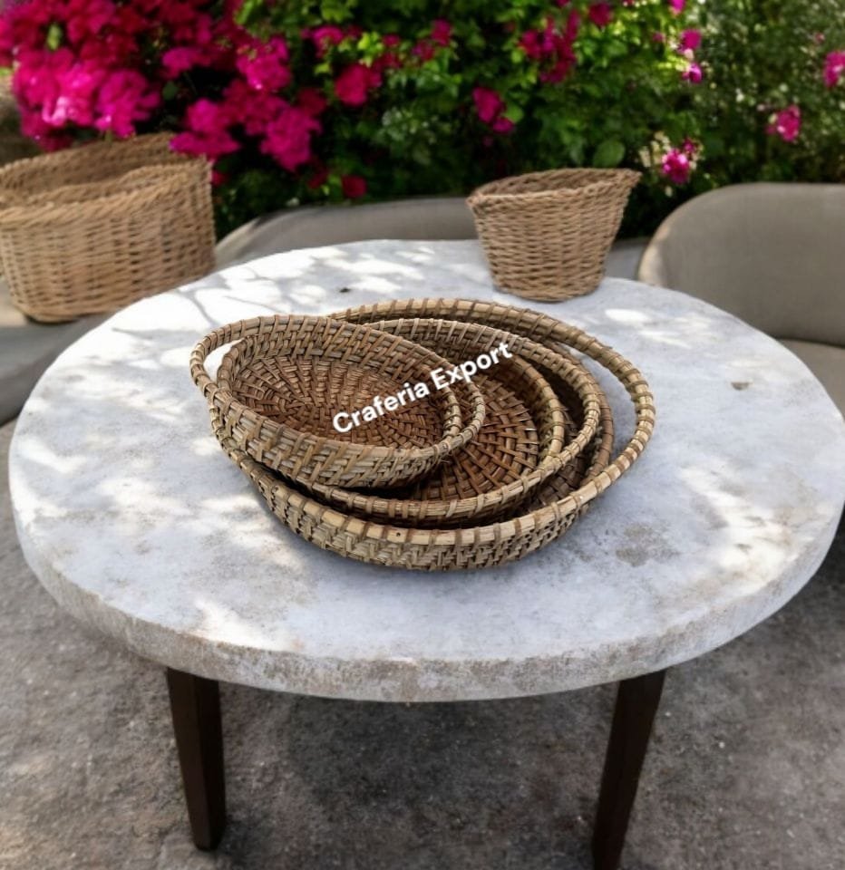 Bamboo Tray | Cane Serving Tray | Rattan Decorative Tray for Tabletop decor , gifting ,storage basket, tea coffee serving - Set of 3