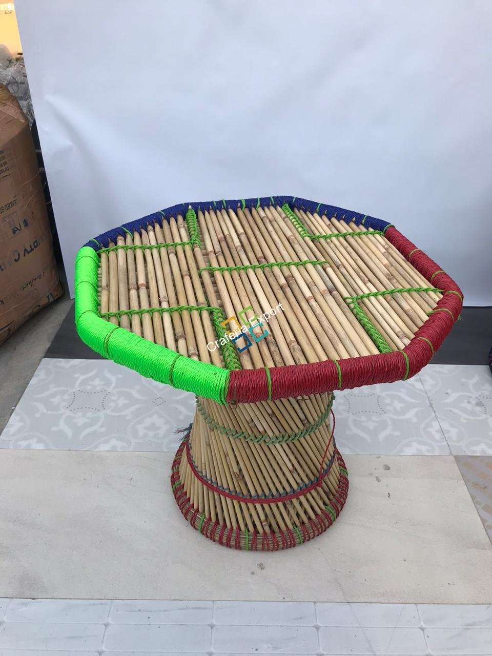 Natural bamboo mudha chair set with handmade bamboo table