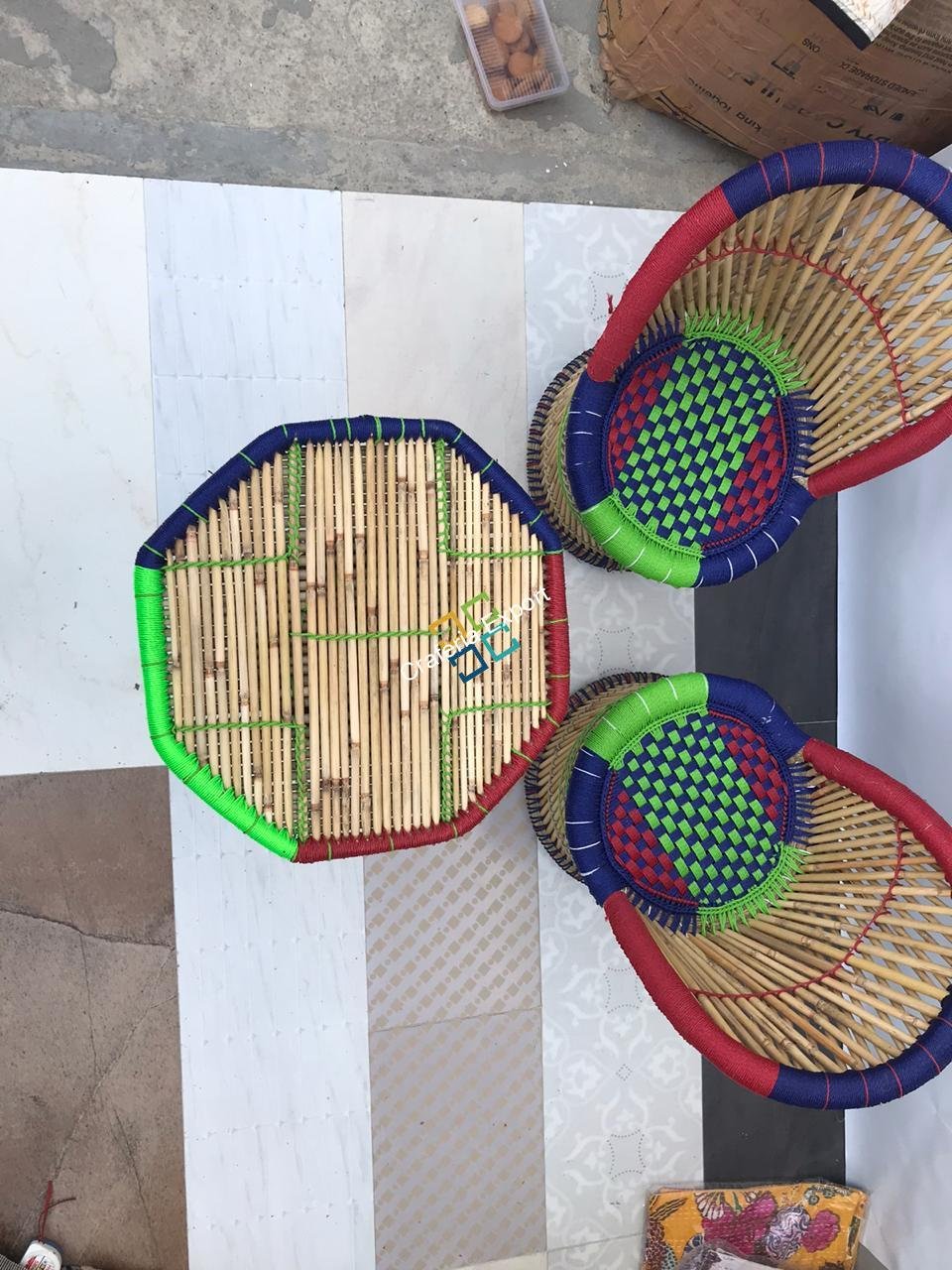 Natural bamboo mudha chair set with handmade bamboo table