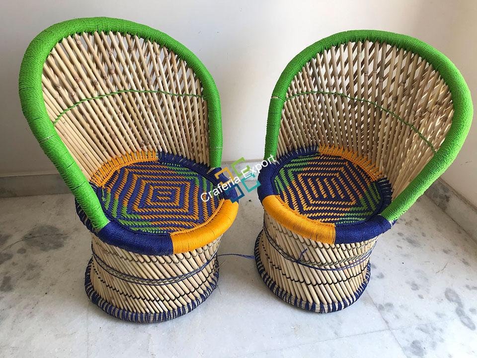 Handicraft Cane Bamboo chairs for outdoor/indoor use (set of 2)-medium