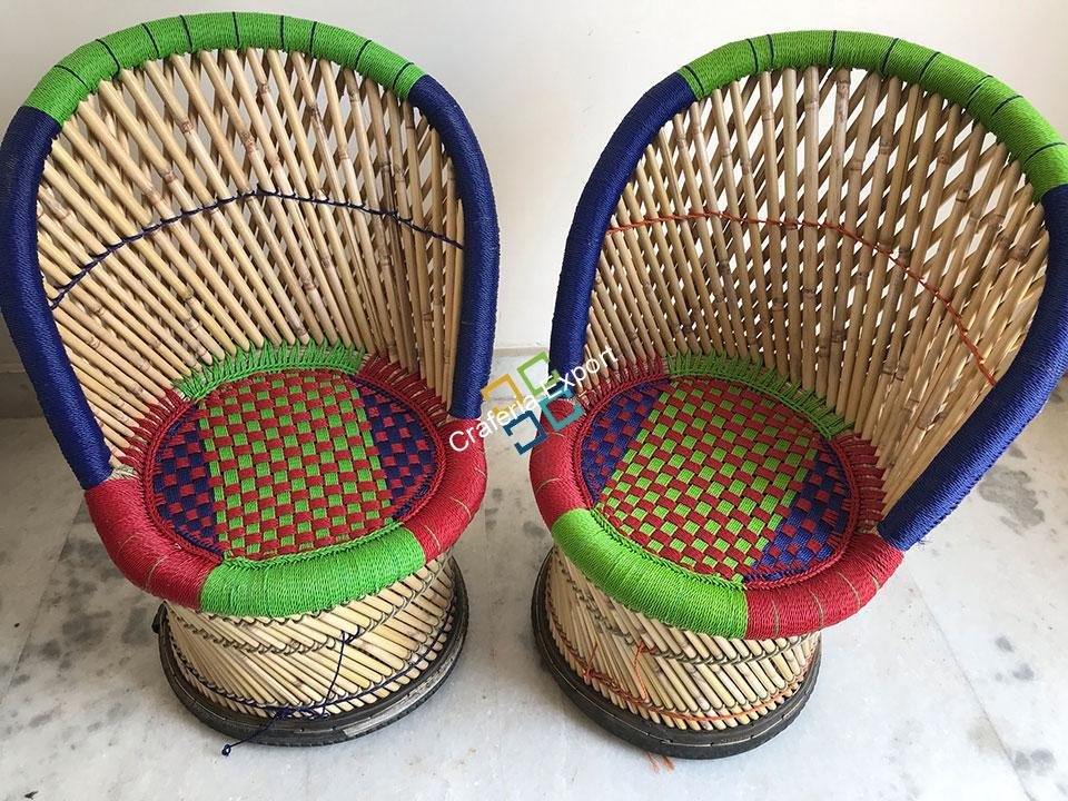 Handicraft Cane Bamboo chairs for outdoor/indoor use (set of 2)-medium