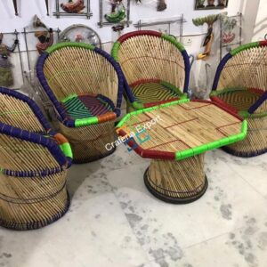 Handicraft Cane Bamboo Chairs with Table For Outdoor/Indoor Use (set of 5)