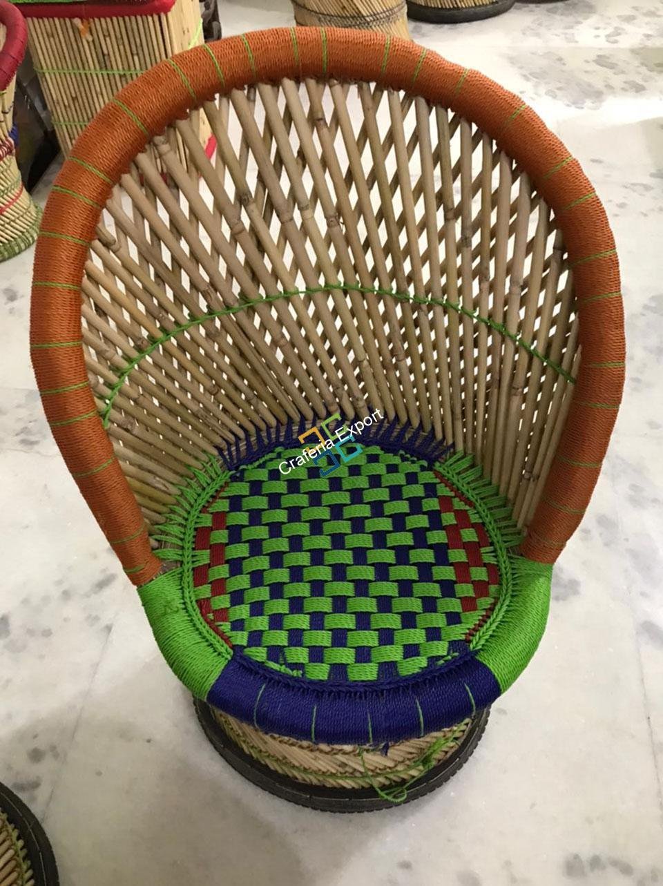 Natural Bamboo Medium Mudha Chairs with Large Table For Indoor/Outdoor (Set of 5)