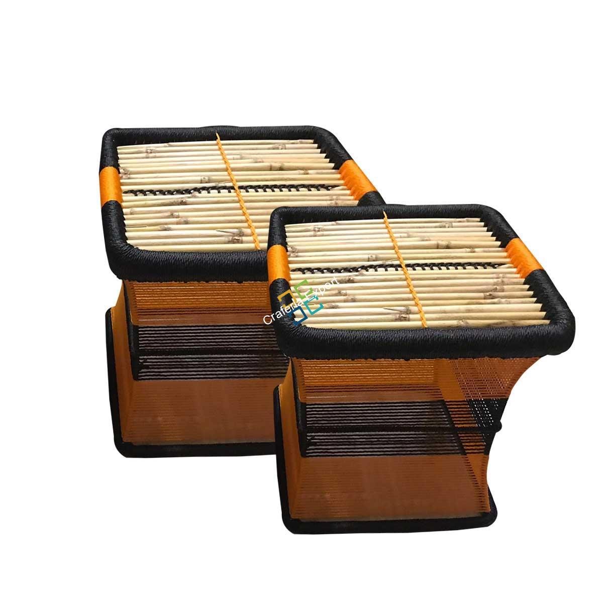 Bamboo Rope Iron Stools Mudha /Table Mudha Set of 2