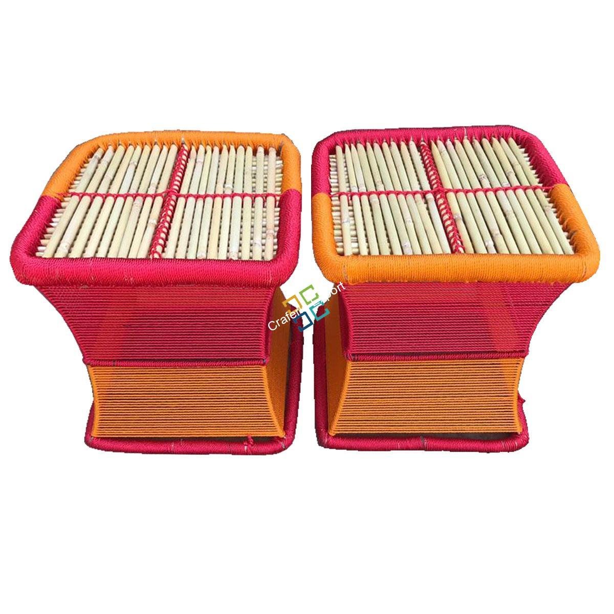 Bamboo Rope Iron Stools Mudha /Table Mudha Set of 2