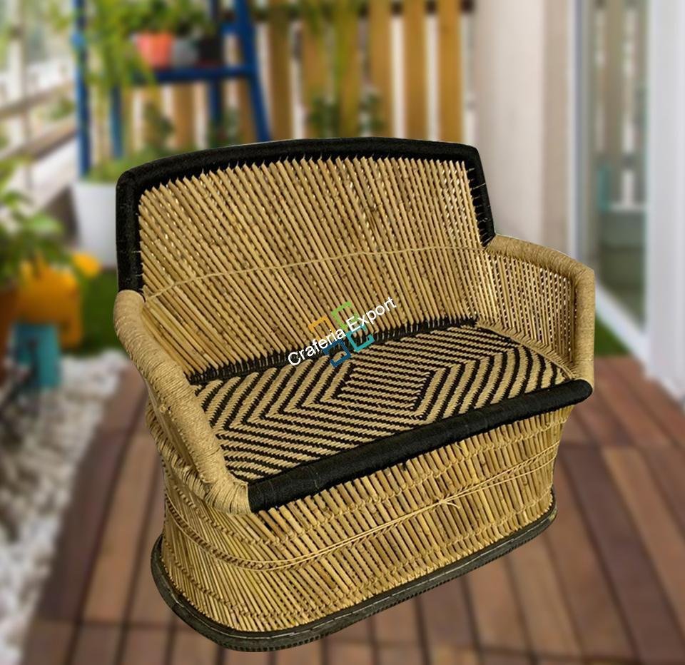 Bamboo 3 Seater Handicraft Chair for Home, Living Room, Indoor Outdoor Wooden Furniture Ascents | Mudha