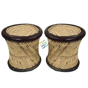 Natural Handmade Bamboo Mudha Stool Pair For Indoor/Outdoor(Set Of 2) (Xl Size)