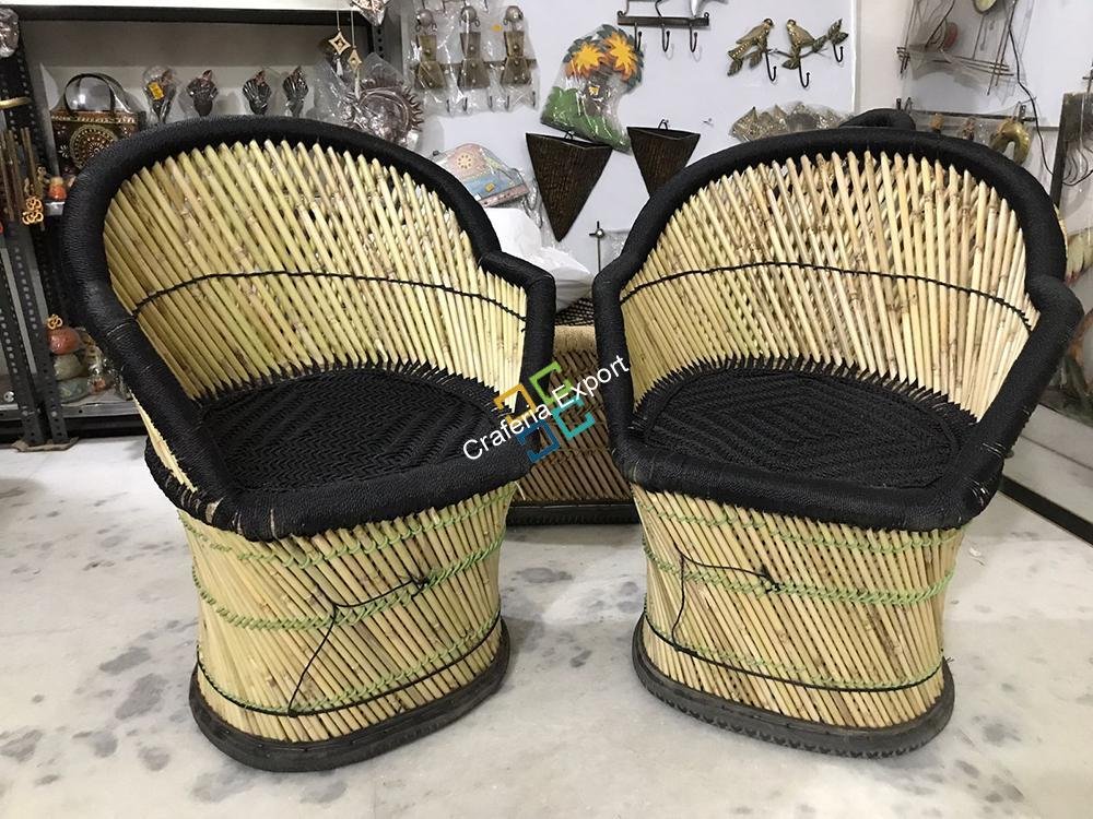 Black Mudha Chairs with Handrest Set of 2 (Large size )