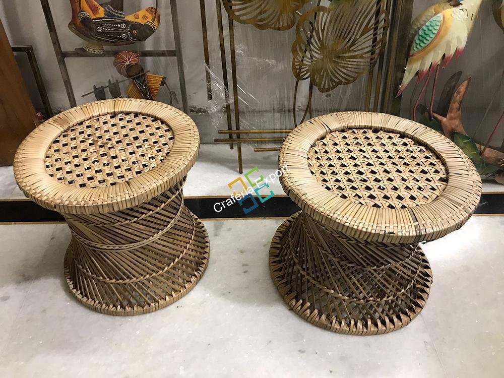 Eco-Friendly Cane Stools Set of 2