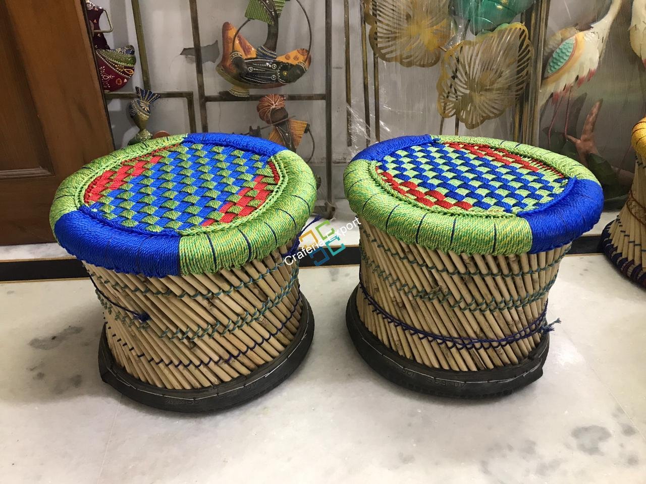 Pure Handmade Bamboo Mudda Stool Garden Patio for Indoor/Outdoor