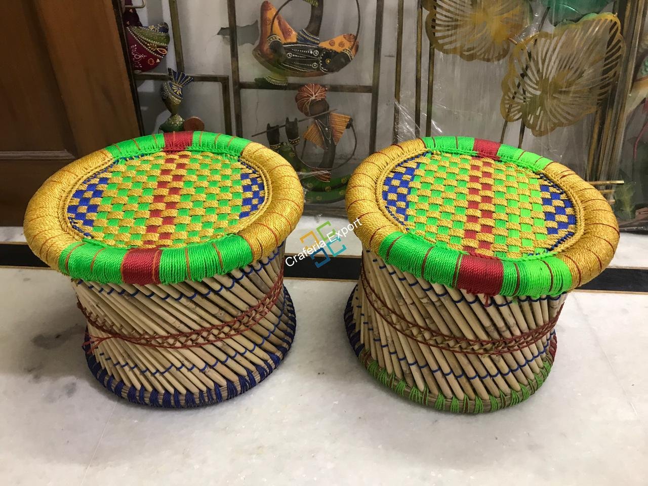 Pure Handmade Bamboo Mudda Stool Garden Patio for Indoor/Outdoor