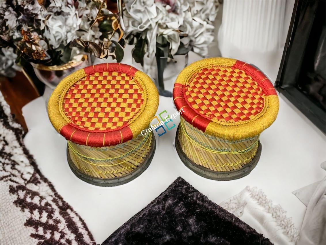 Handcrafted Bamboo Mudda Stool(Set Of 2)