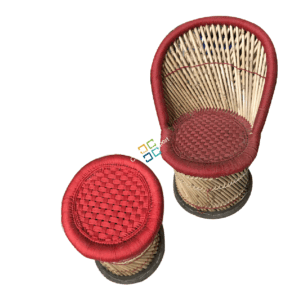 Natural Handmade Bamboo Chair With Stool(Set of 2)