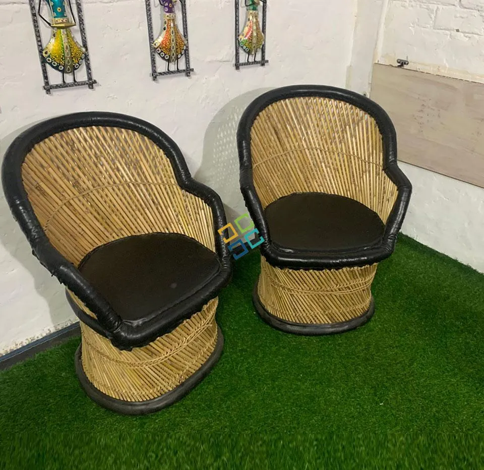 Natural Weaving Bamboo Mudda Black (Chairs Set of 2)