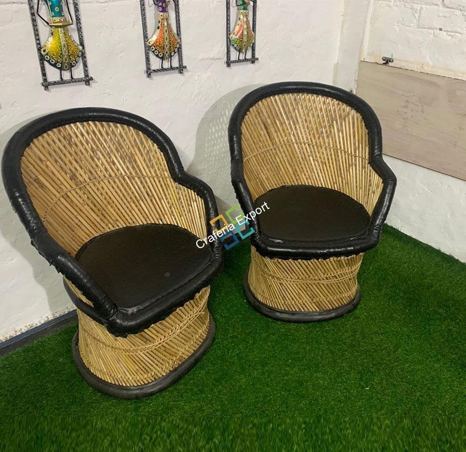 Natural Weaving Bamboo Mudda Black (Chairs Set of 2)