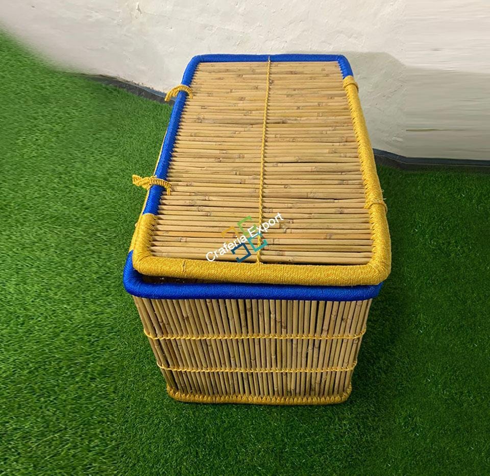 Eco-Friendly Bamboo crafted Rectangular XL Basket, Storage Box, Bin with Lids