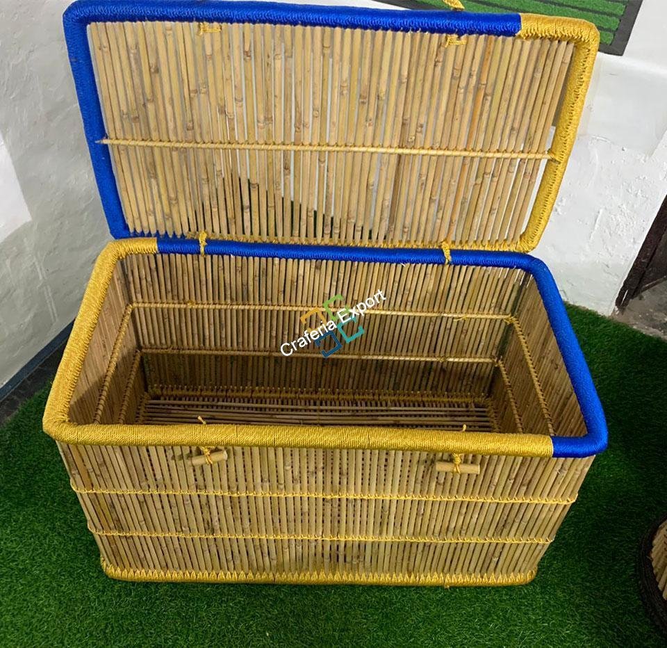 Eco-Friendly Bamboo crafted Rectangular XL Basket, Storage Box, Bin with Lids