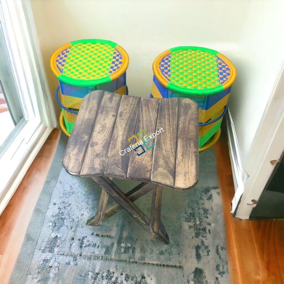 Round Stool Iron Frame Rope Wicker handwoven with traditional style