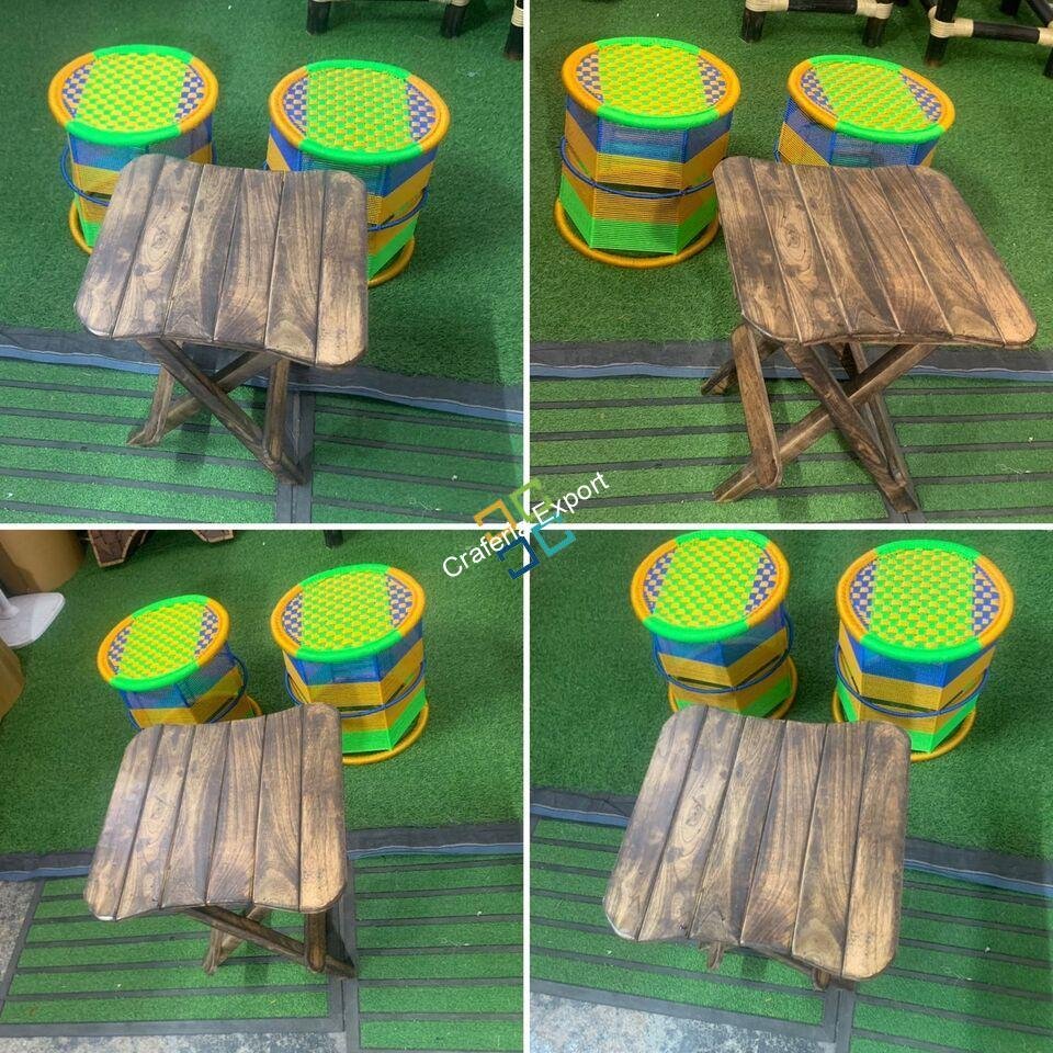 Round Stool Iron Frame Rope Wicker handwoven with traditional style