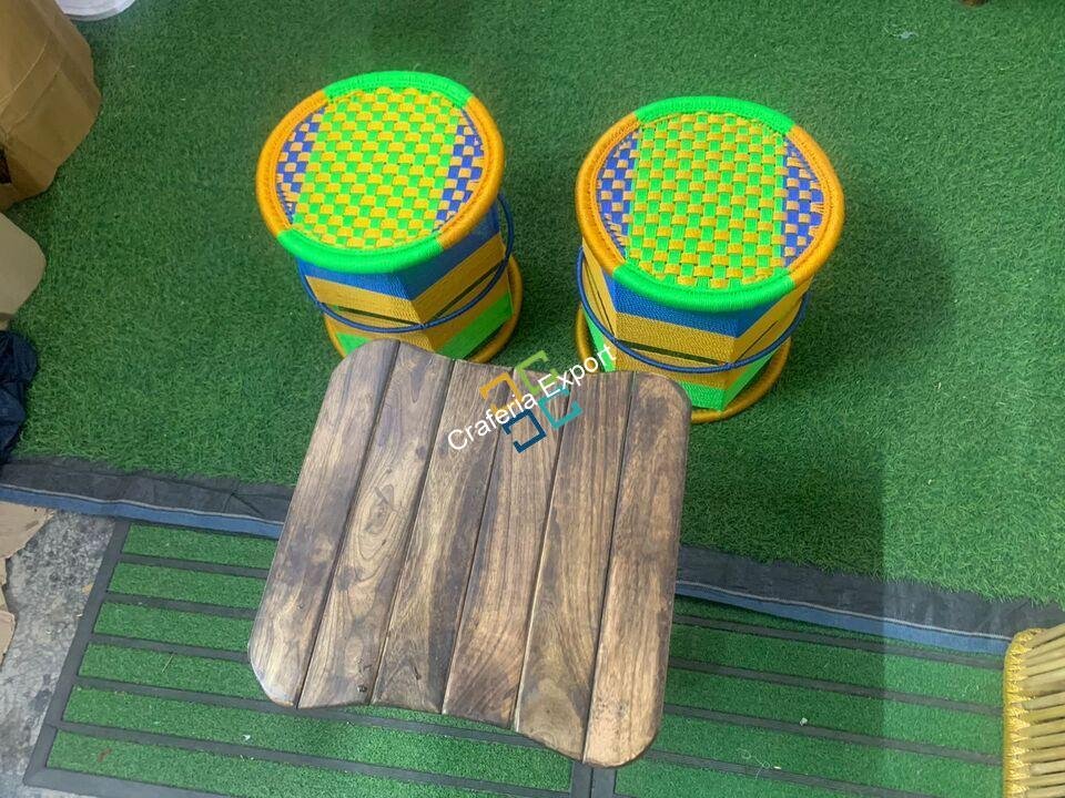 Round Stool Iron Frame Rope Wicker handwoven with traditional style