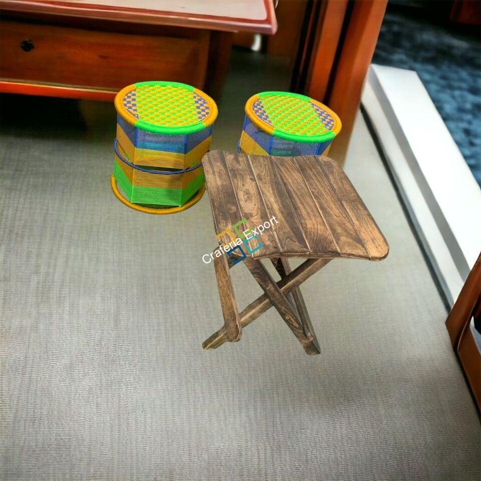 Round Stool Iron Frame Rope Wicker handwoven with traditional style